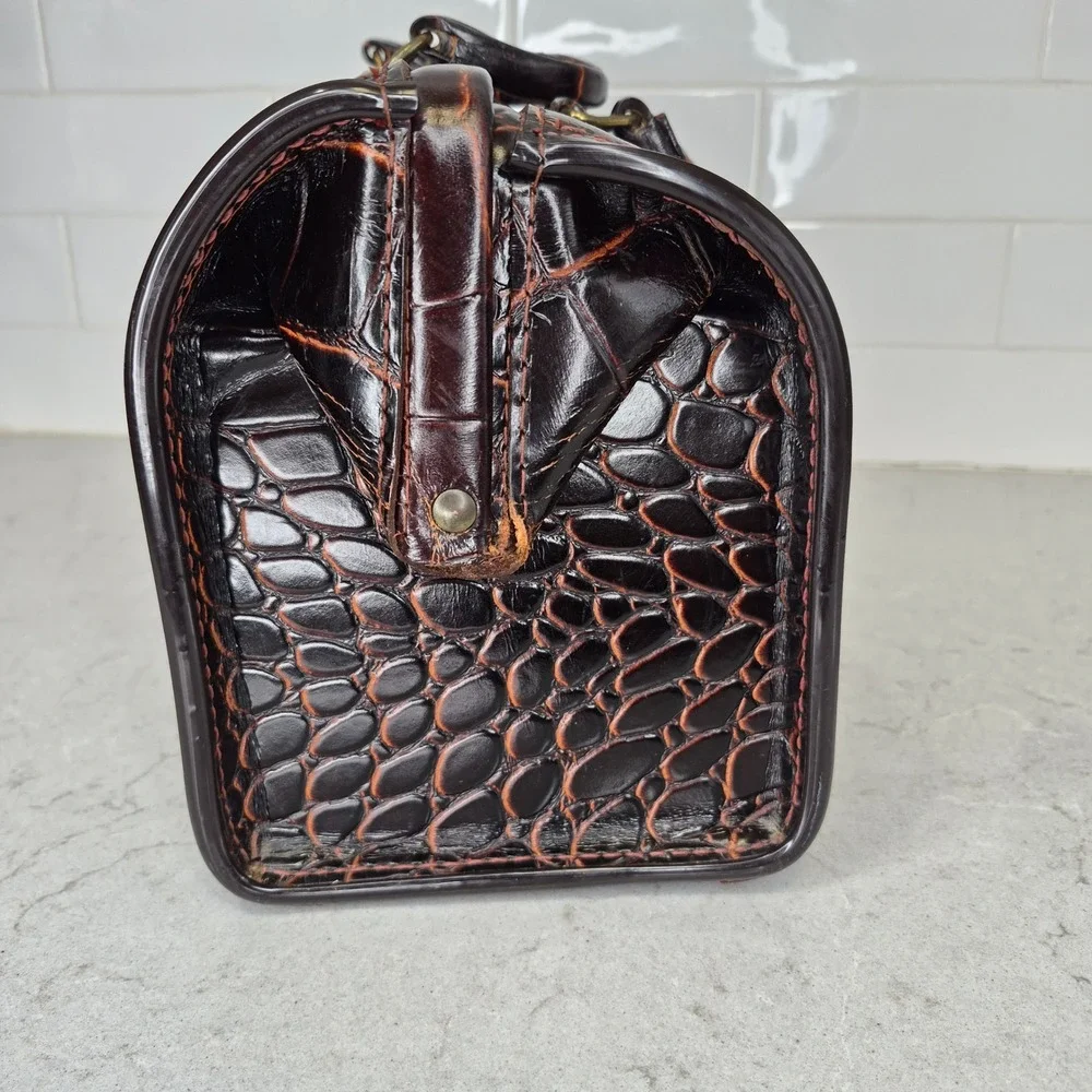 Upjohn Doctor Bag Vintage Faux Croc Embossed Leather Brown Unisex